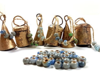 Cow bell Windchime with small ceramic beads, musical mobile, bells on string, hanging cattle bells, hanging windchime, hanging mobile, india