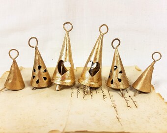 Mixed set of 6 different vintage cow bells, string hanging with bells on a string, Noah bells, Craft Projects, carillon, make a windchime