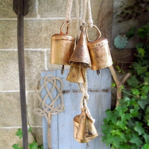 8 CONE shaped Rustic gold Bells, Supply Windchime Vintage Retro Boho Bohemian Tiny handmade Indian cow bell reggae door hanger doorbell DIY image 6