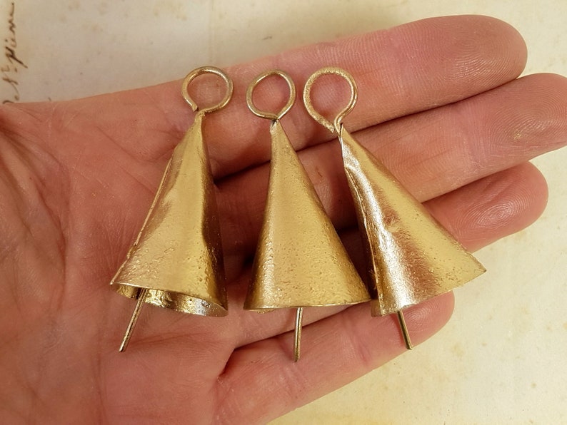 8 CONE shaped Rustic gold Bells, Supply Windchime Vintage Retro Boho Bohemian Tiny handmade Indian cow bell reggae door hanger doorbell DIY image 5