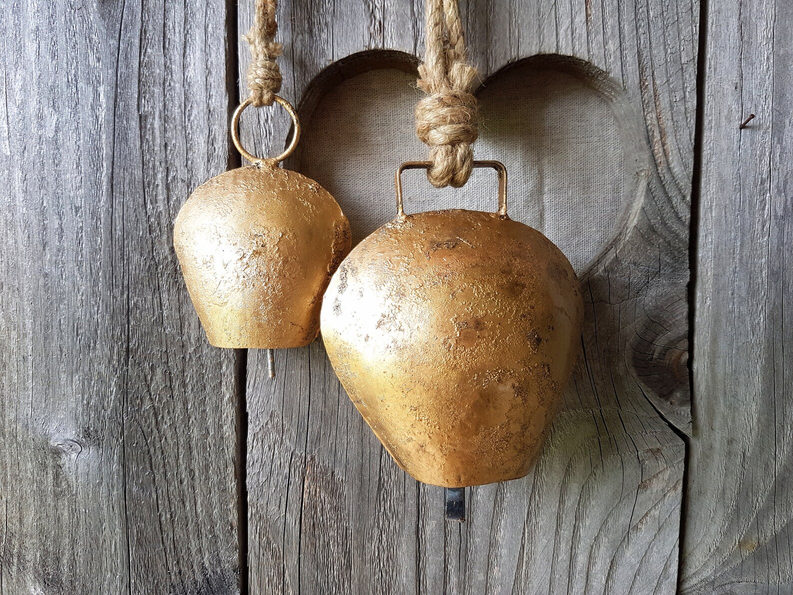 Set of 2 Large Swiss Cow Bells vintage rustic gold copper Etsy
