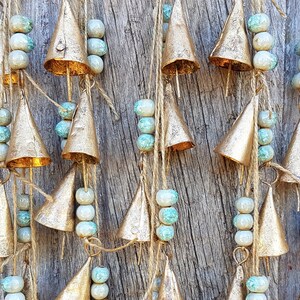 One Windchime with cow bells and LIGHT BLUE ceramic crackle beads, Homemade mobile, musical nursery baby boy room wall decor, new born gift