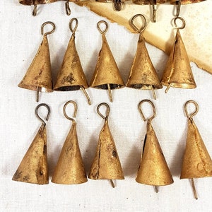 8 CONE shaped Rustic gold Bells, Supply Windchime Vintage Retro Boho Bohemian Tiny handmade Indian cow bell reggae door hanger doorbell DIY image 1