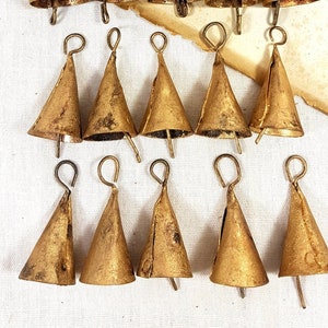 8 CONE shaped Rustic gold Bells, Supply Windchime Vintage Retro Boho Bohemian Tiny handmade Indian cow bell reggae door hanger doorbell DIY