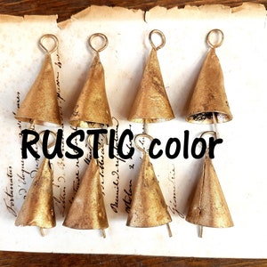 8 CONE shaped Rustic gold Bells, Supply Windchime Vintage Retro Boho Bohemian Tiny handmade Indian cow bell reggae door hanger doorbell DIY image 2