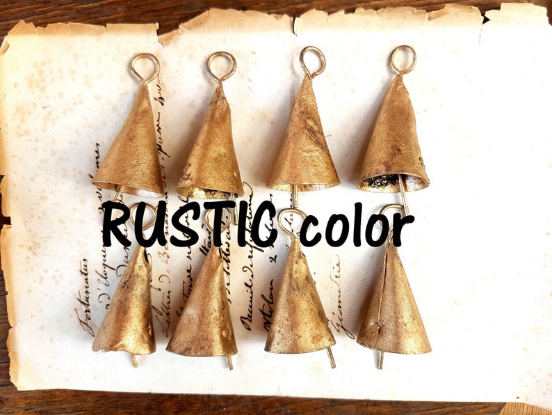 8 CONE shaped Rustic gold Bells, Supply Windchime Vintage Retro Boho Bohemian Tiny handmade Indian cow bell reggae door hanger doorbell DIY image 2