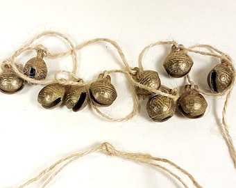 Wind Chime 10 brass Jingle Bell Nepal Natural Sisal Rope Vintage handmade charm Tribal Boho gypsy Indian reggae hanger doorbell pendant S