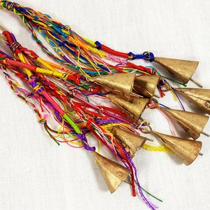 1 Colorful Windchime with 3 bells, Window decor, Suncatcher, Handmade Door bell, Music doorhanger, bronze metal bell, India cow bells, gold