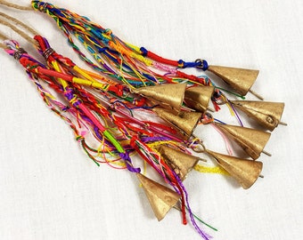 1 Colorful Windchime with 3 bells, Window decor, Suncatcher, Handmade Door bell, Music doorhanger, bronze metal bell, India cow bells, gold