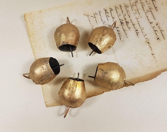 set 5 Small Brass Cow Bells Mug Supply Windchime Vintage Retro Boho Bohemian Tiny handmade Indian cow bell reggae door hanger doorbell DIY