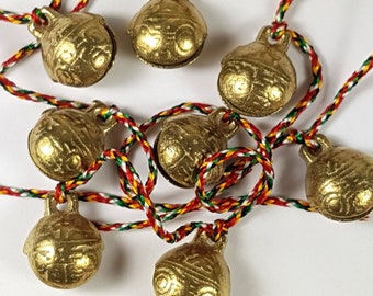 Jingle bell windgong, messing bel windgong, Nepalese tijgerbel Tibetaanse lama handgemaakt geweven kleur geluksdraad vee slinger Feng Shui L
