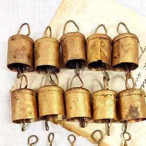 set 7 Small Brass Bells Mug Cow Supply Windchime Vintage Retro Boho Bohemian Tiny handmade Indian cow bell reggae door hanger doorbell DIY