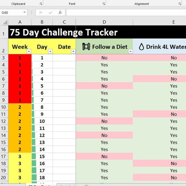 75 Hard Excel Etsy UK