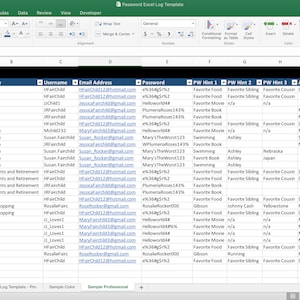 Colorful Password Log Excel Template / Instant Digital Download - Etsy