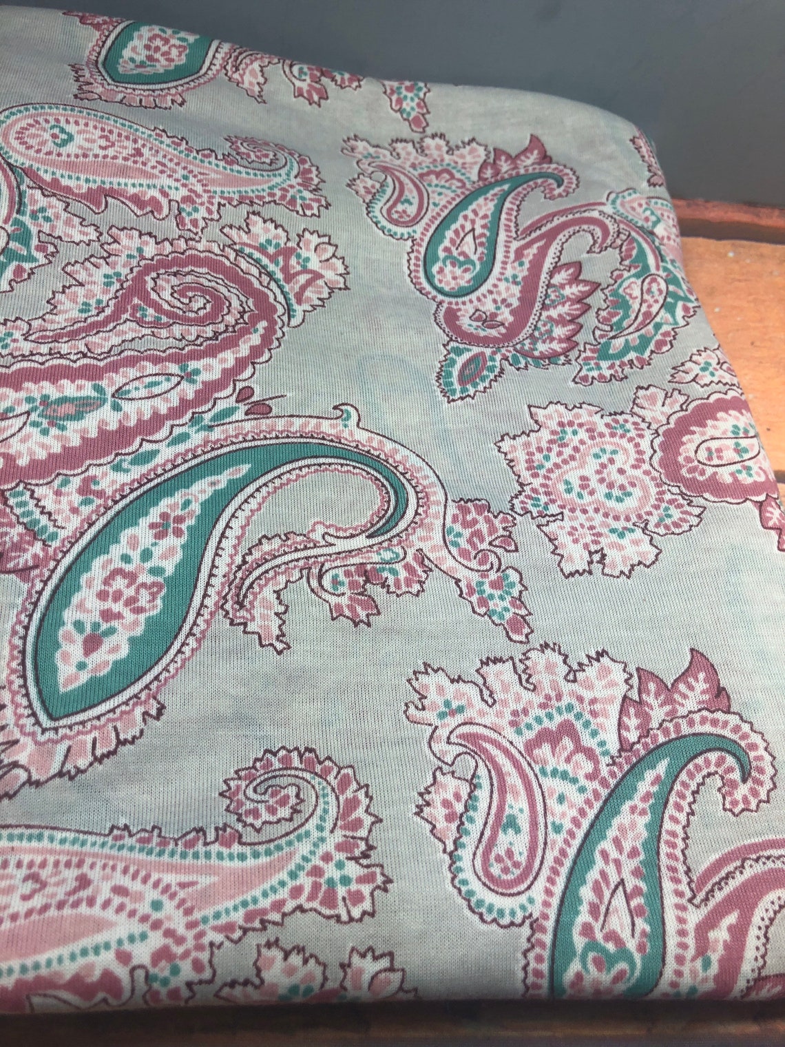 Polyester Blend Fabric Grey Green Pink Paisley 80 X 68 | Etsy
