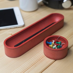 Red Desk Organization Set of Two, Office Desktop Accessories, Modern Office Decor, Christmas Gift for Her