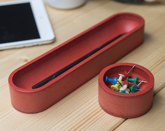 Red Desk Organization Set of Two, Office Desktop Accessories, Modern Office Decor, Christmas Gift for Her