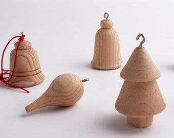 Wood Christmas Decorations for the Tree, Set of Six, Hand Turned Wooden Christmas Ornaments, Hanging Ornament Set, Christmas Gifts