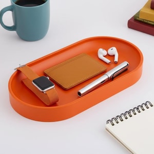 Retro Orange Oval Valet Tray, Mid Century Modern Organizer Wooden Dish,  Desk and Entryway Catchall, Maximalist Syle