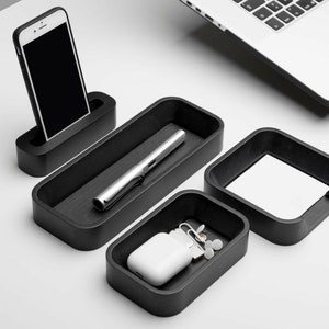 Desk Organizer Set, Black Wooden Desktop Organiser, Modern Office Decor for Executives, Wood Organization Trays, Desk Tidy, Desktop Set