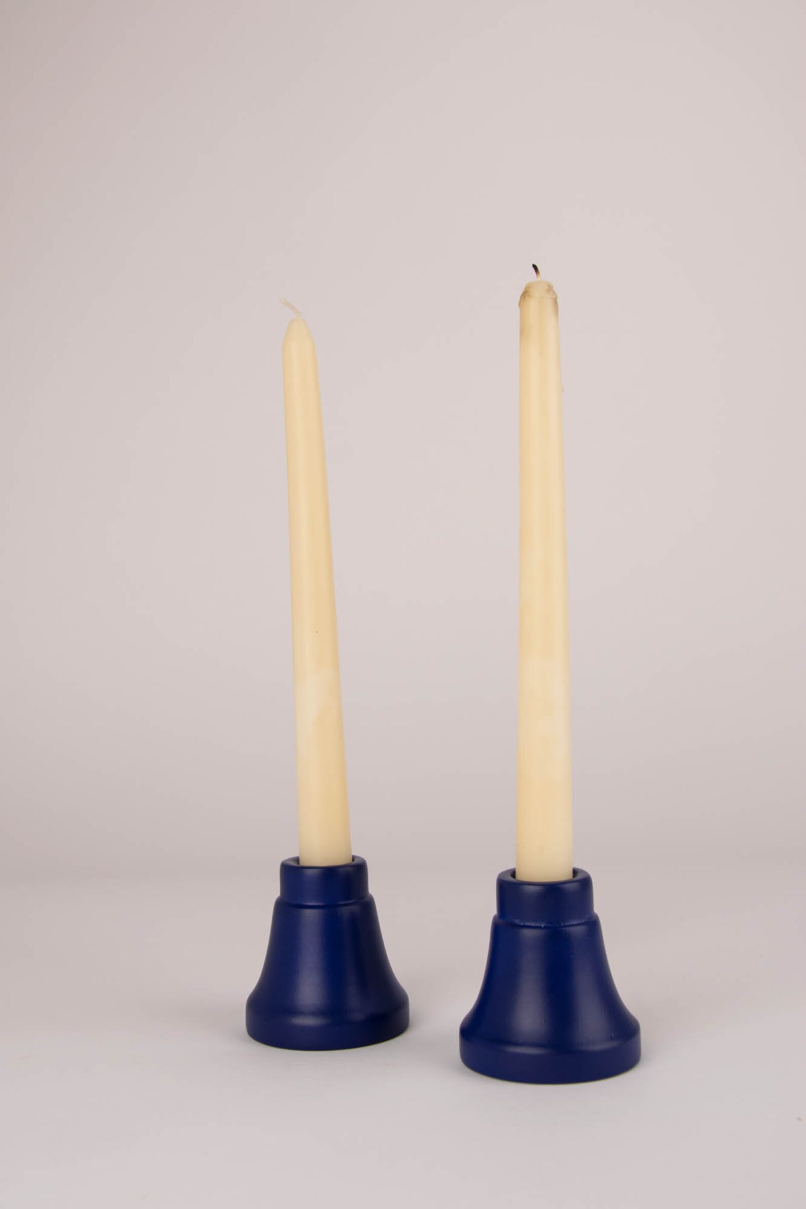 Navy Blue Candlestick Holder Set Wooden Hand Turned Candle Etsy