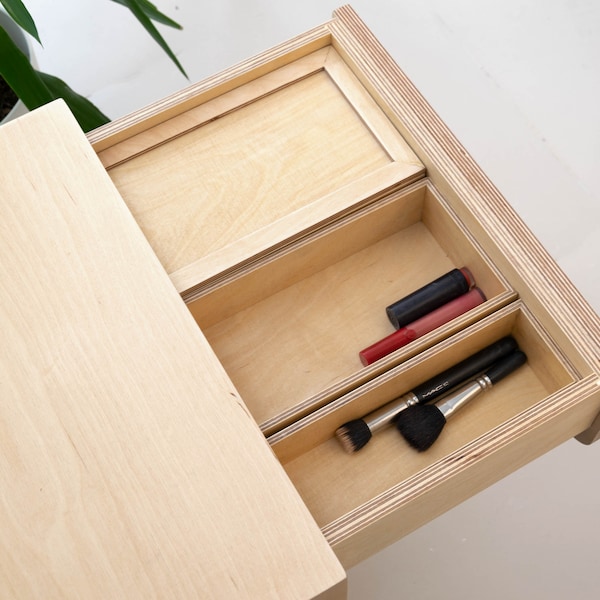 Wood Drawer Organizer Set, 6 Piece Wooden Storage Boxes, Makeup , Jewelry, Pen and Junk Organizer Trays Made of Plywood