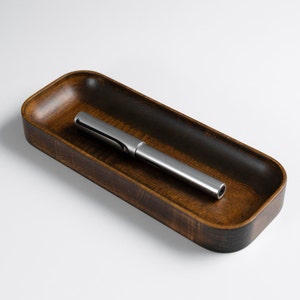 Beechwood Pen Tray, Wood Pencil Holder for Desk, Key Tray, Wooden Desk Organizer, Office Desktop Accessories, Work From Home, New Job Gift Walnut