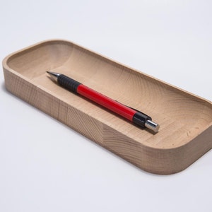 Beechwood Pen Tray, Wood Pencil Holder for Desk, Key Tray, Wooden Desk Organizer, Office Desktop Accessories, Work From Home, New Job Gift Beech (unvarnished)