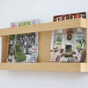Wall Mount Magazine Rack,IULIA Small Wooden Book Shelf,Modern Vinyl Record Display,Essential Oil Shelf,Wall Hung Minimalist Magazine Display