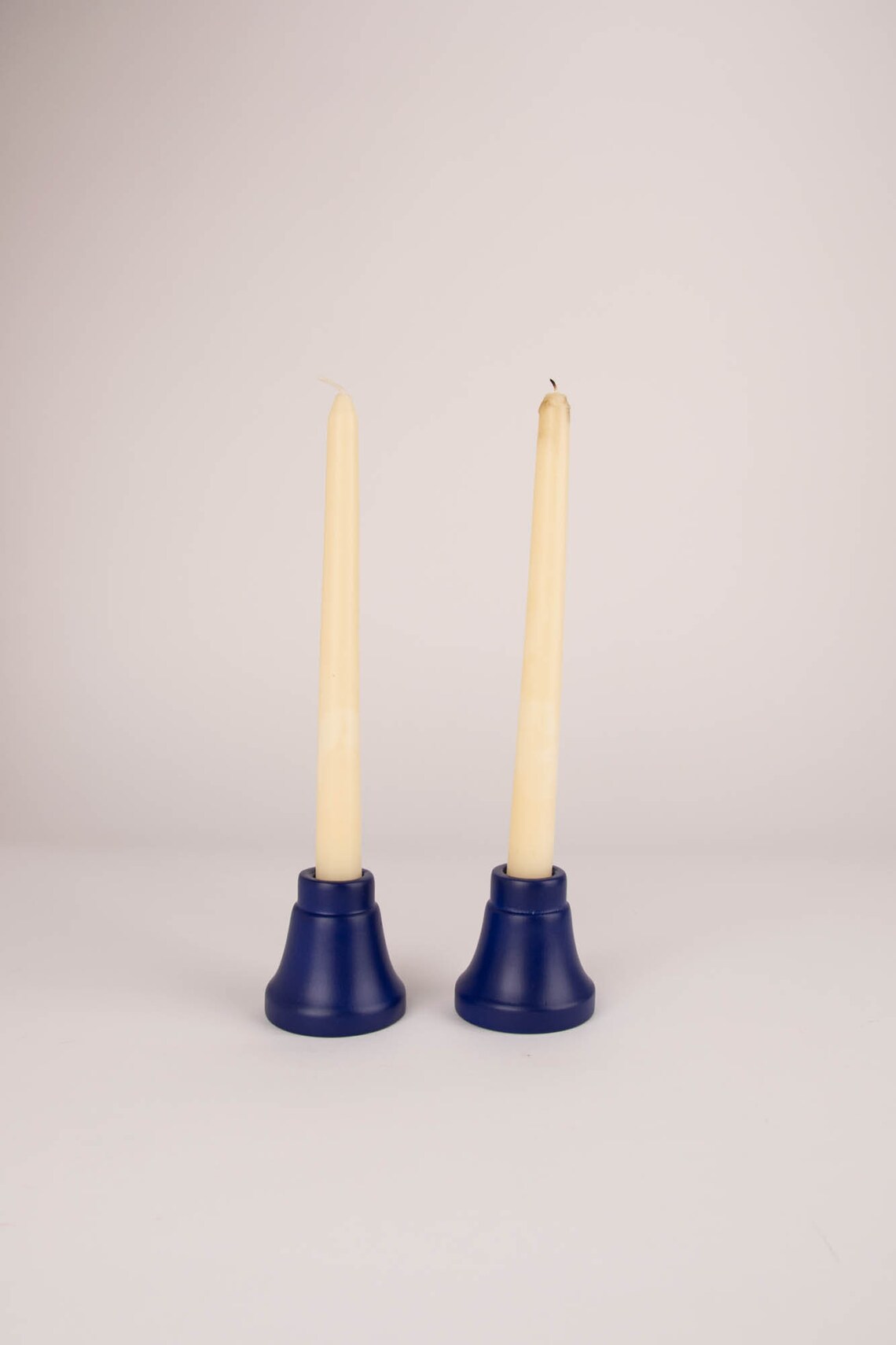 Navy Blue Candlestick Holder Set Wooden Hand Turned Candle Etsy