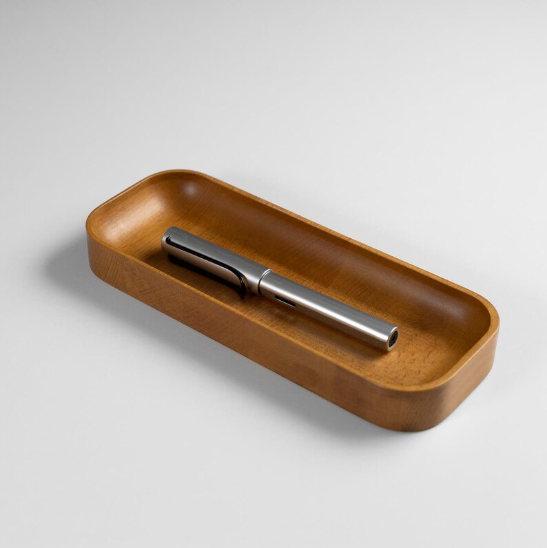 Beechwood Pen Tray, Wood Pencil Holder for Desk, Key Tray, Wooden Desk Organizer, Office Desktop Accessories, Work From Home, New Job Gift Oak