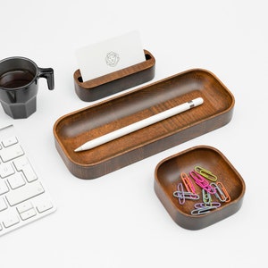 Wooden Paper Clip Holder, Small Desk Tray, Paper Clip Cup, Beech, Walnut, Mahogany, Oak, Wood Desk Organizer, Office Desk Accessory image 7