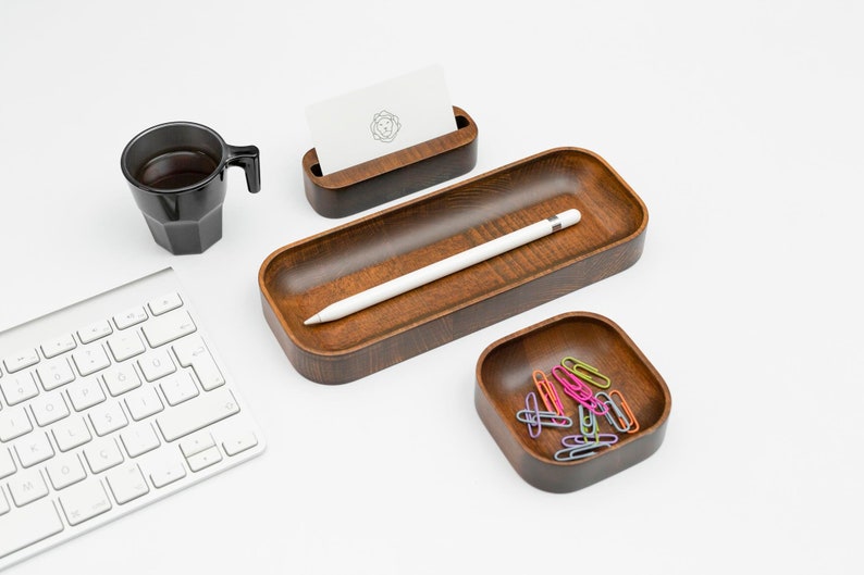 Wooden Paper Clip Holder, Small Desk Tray, Paper Clip Cup, Beech, Walnut, Mahogany, Oak, Wood Desk Organizer, Office Desk Accessory image 7