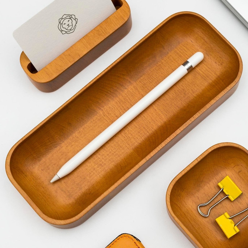 Beechwood Pen Tray Wood Pencil Holder Wooden Key Tray Desk Etsy
