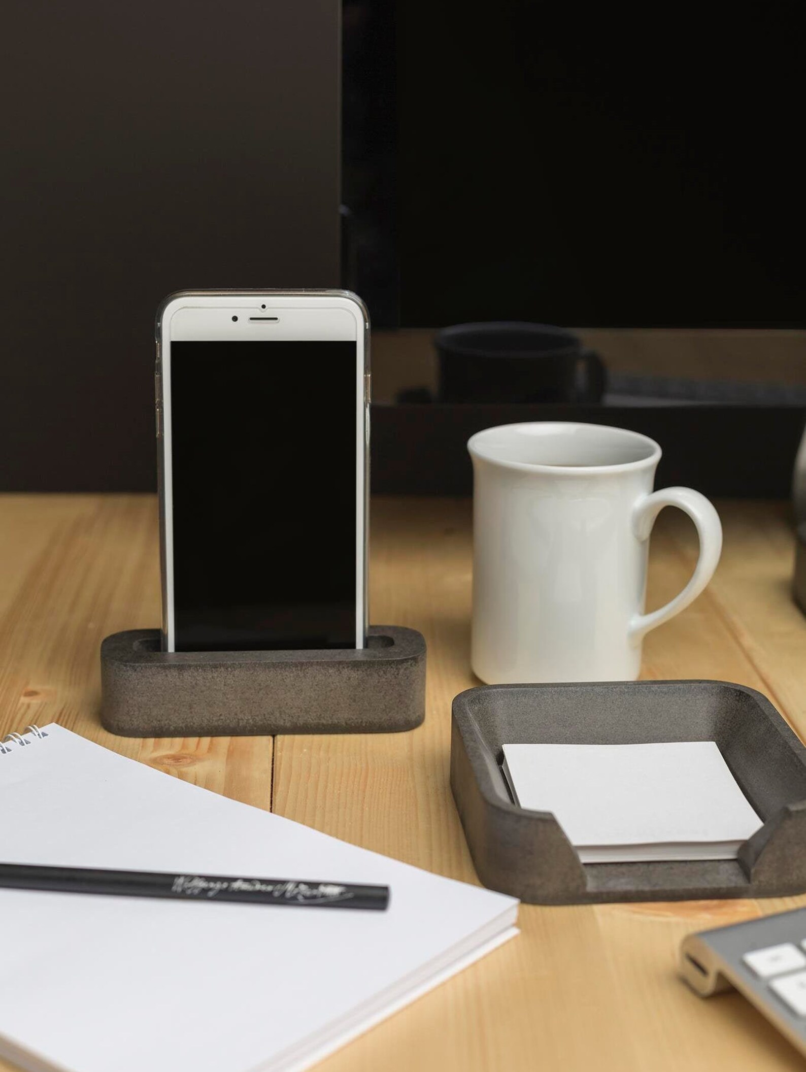 Black Notepad Holder Modern Desktop Organizer Office Desk Etsy