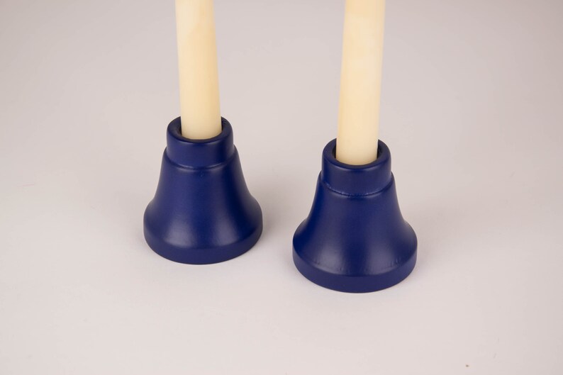 Navy Blue Candlestick Holder Set Wooden Hand Turned Candle Etsy