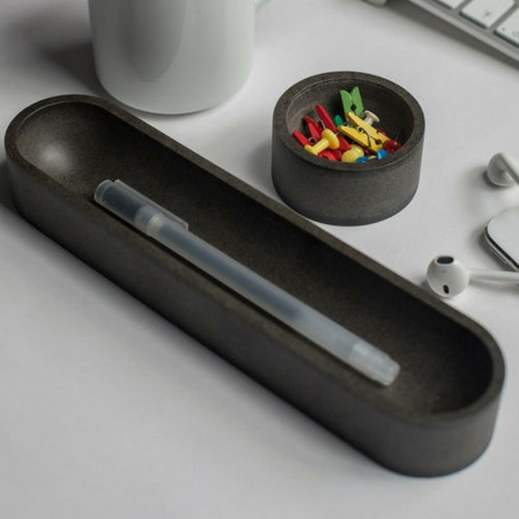 Grey Oval Pen Tray Wooden Pen Tray Desk Tidy Clear Desk Etsy