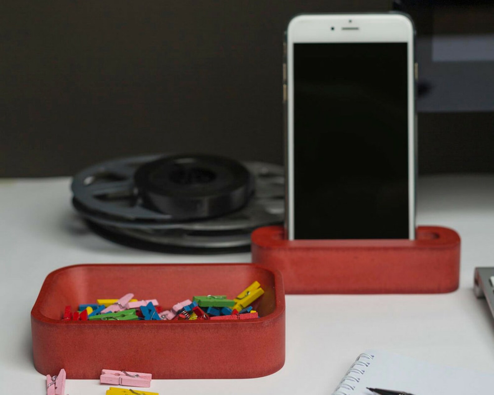Red Desk Organizer Set/ Wood Desktop Organiser/ Pen Tray/ Memo Etsy