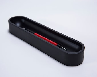Zwart ovaal pennenbakje, moderne houten potloodhouder, minimalistisch bureauaccessoire, briefpapierhouder, bureauorganisator, kantoorgeschenken, bureau netjes