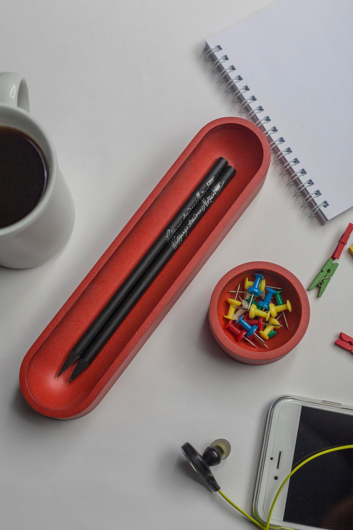 Red Oval Pen Tray Wooden Pen Tray Desk Tidy Clear Desk Etsy