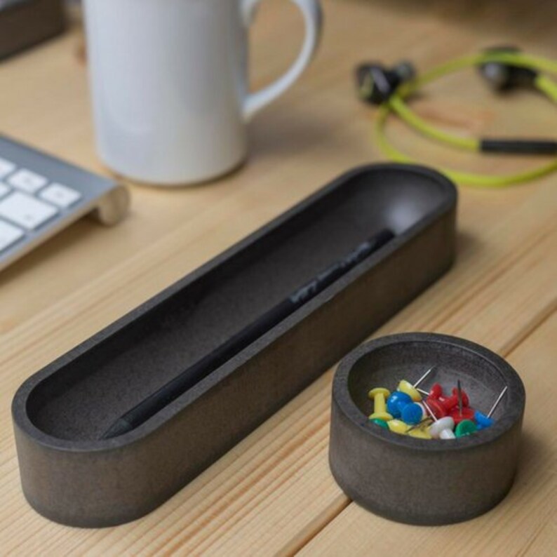 Grey Wood Desktop Organizer Set/Minimalist/Clear Desk Etsy