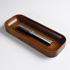 Beechwood Pen Tray, Wood Pencil Holder for Desk, Key Tray, Wooden Desk Organizer, Office Desktop Accessories, Work From Home, New Job Gift Dark Mahogany