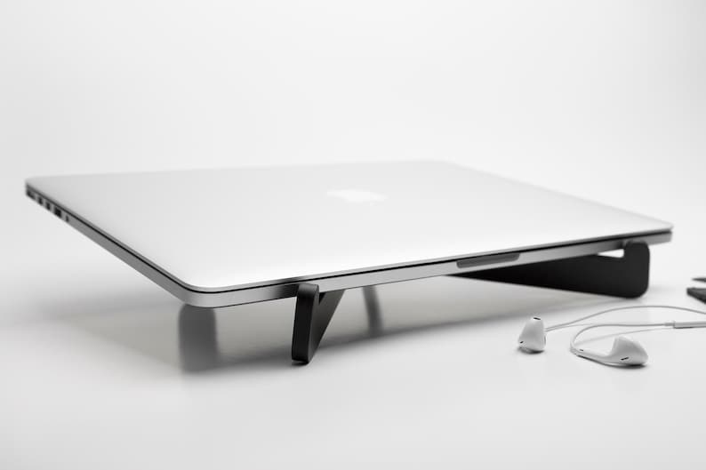Black Scandinavian Minimal Laptop Stand Wooden Desk Organizer Macbook New Job Gift Holder Cubicle Decor Riser