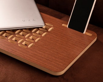 Wooden Lap Desk with Air Holes, Portable Lightweight Lap Tray for Couch & Home Office, MacBook Lapdesk Fits Up to 15'' Laptops