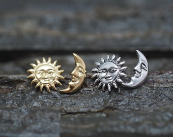 Sun and Moon Earrings stud , 925 Sterling silver, Minimal Jewelry, Silver stud earring, Moon and Sun Jewelry