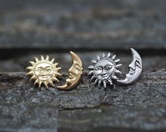 Sun and Moon Earrings stud , 925 Sterling silver, Minimal Jewelry, Silver stud earring, Moon and Sun Jewelry