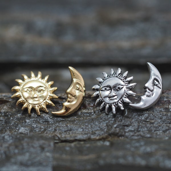 Sun and Moon Earrings stud , 925 Sterling silver, Minimal Jewelry, Silver stud earring, Moon and Sun Jewelry