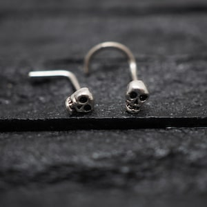 Oxidized Sterling Silver Mini Skull Nose Stud - 18, 20 Gauge