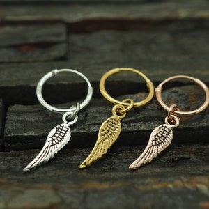 Angel Wing Earrings  Silver, Tiny Angel Wing , 925 sterling silver earrings hoops, Angel wing Charm Earrings, hoops charms