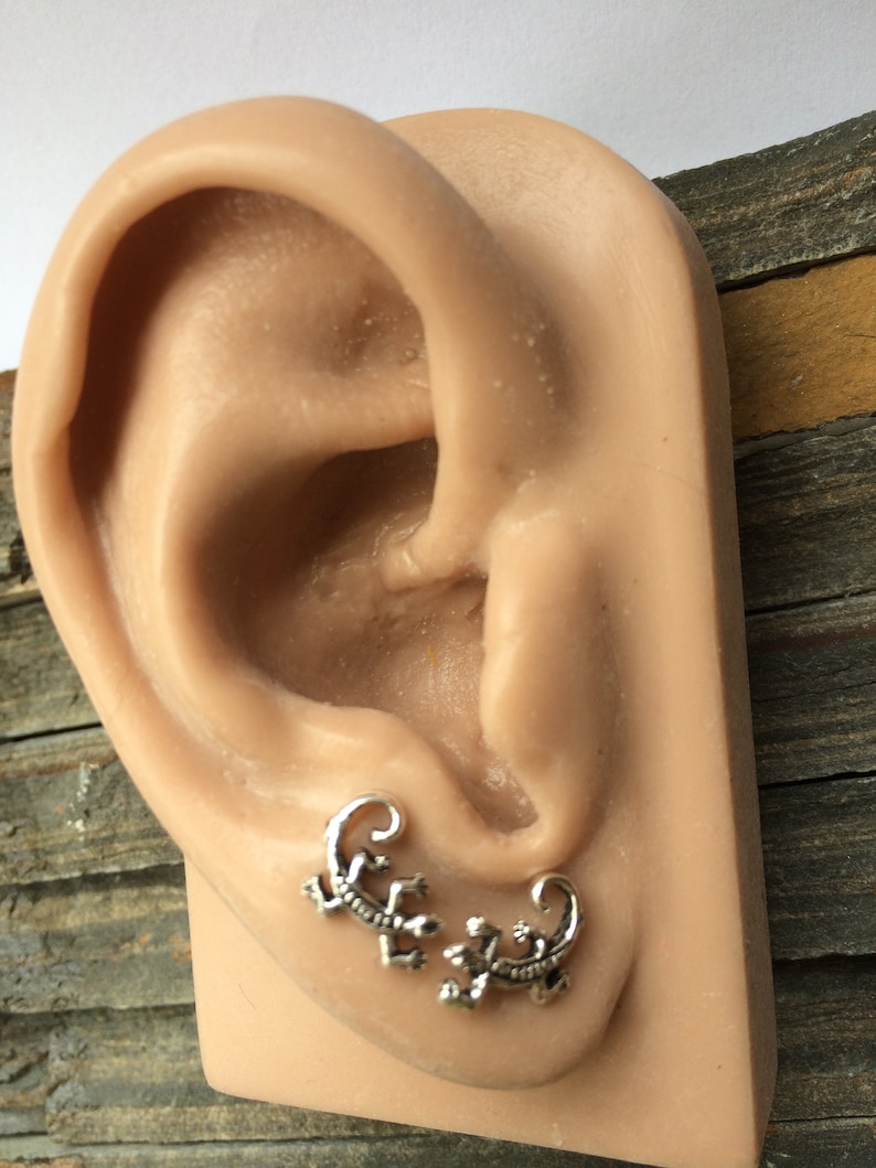 Silver Lizard Stud Earrings Gecko Studs Salamander Studs Novelty Studs